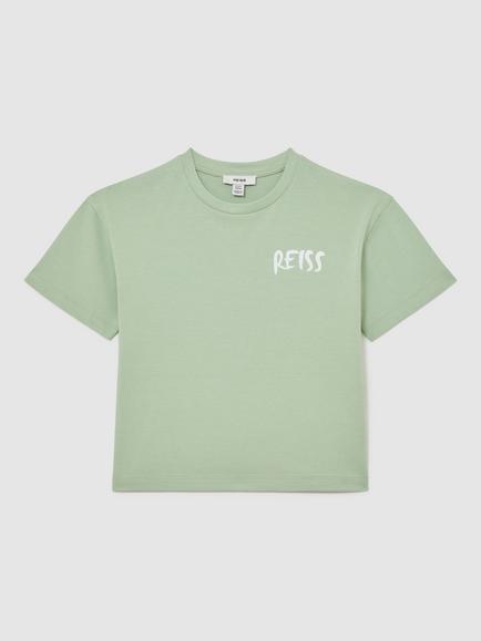 Reiss Kids' Abbott Cotton Logo T-Shirt, Green, Green