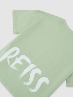 Reiss Kids' Abbott Cotton Logo T-Shirt, Green - view 2, Green