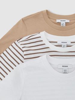 Reiss Kids' Bless Short Sleeve Crew T-Shirt, Pack of 3, Stone/Brown/White - view 2, Stone/Brown/White