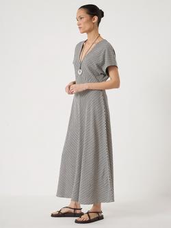 HUSH Grace Check Midi Dress, Navy Blue - view 2, Navy Blue