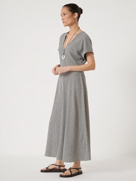 HUSH Grace Check Midi Dress, Navy Blue - view 2, Navy Blue