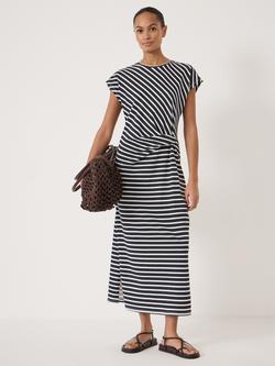 HUSH Athena Stripe Midi Dress, Navy, Navy