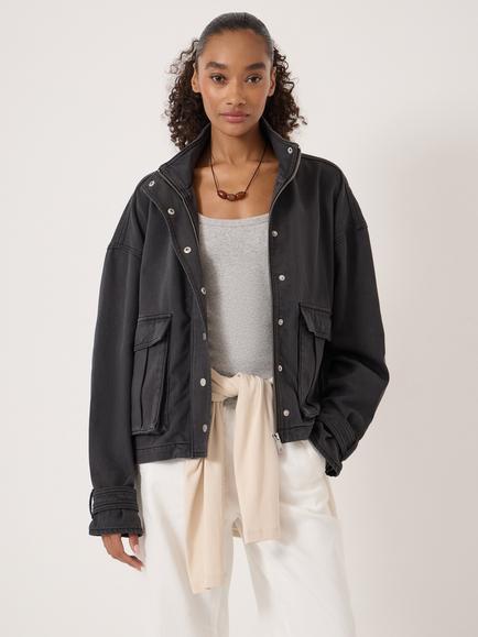 HUSH Melinda Funnel Neck Denim Jacket, Washed Black, Washed Black