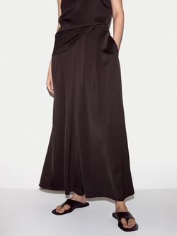Jigsaw Satin Pleated Trousers, Brown, Brown