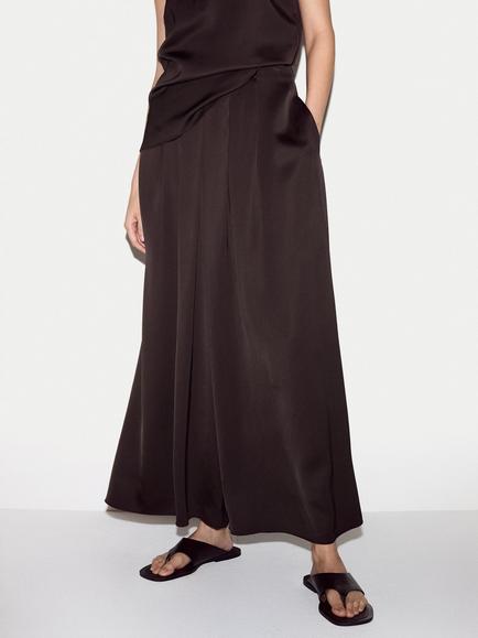 Jigsaw Satin Pleated Trousers, Brown, Brown