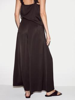 Jigsaw Satin Pleated Trousers, Brown - view 2, Brown