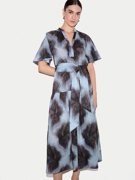 Jigsaw Tiger Orchid Cotton Midi Dress, Blue/Multi, Blue/Multi