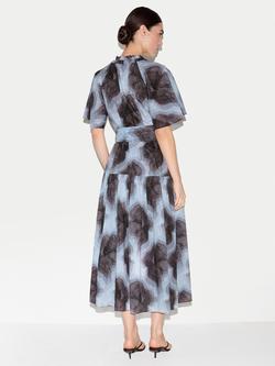Jigsaw Tiger Orchid Cotton Midi Dress, Blue/Multi - view 2, Blue/Multi