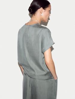 Jigsaw Cupro Rich Relaxed Fit T-Shirt, Khaki - view 2, Khaki