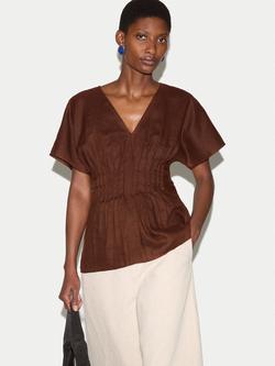 Jigsaw Pintuck Waist Pure Linen Top, Brown