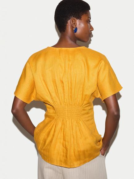 Jigsaw Pintuck Waist Pure Linen Top - view 2, Orange
