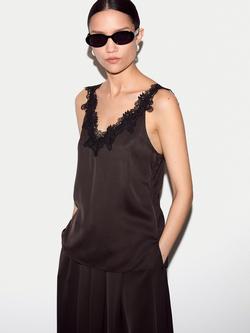 Jigsaw Satin Lace Detail Cami Top, Brown, Brown