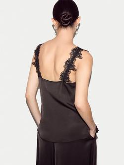 Jigsaw Satin Lace Detail Cami Top, Brown - view 2, Brown