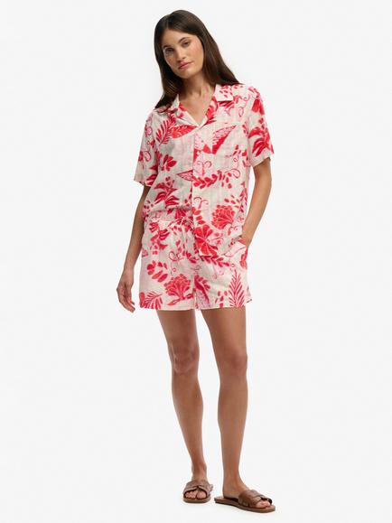 Superdry Floral Beach Shorts, Red/White, Red/White