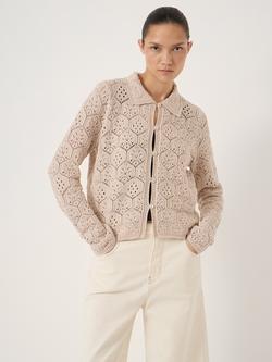 HUSH Geometric Crochet Cotton Cardigan, Ecru White, Ecru White