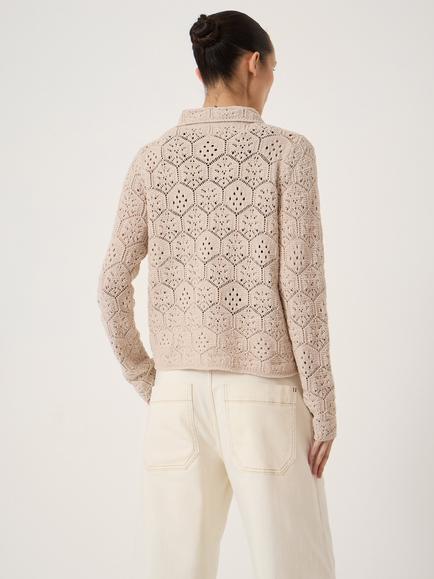 HUSH Geometric Crochet Cotton Cardigan, Ecru White - view 2, Ecru White