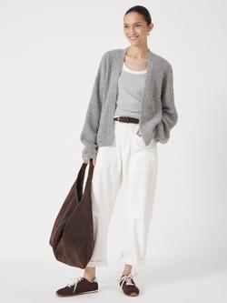 HUSH Waffle Stitch Wool Rich Cardigan, Palest Grey Marl - view 2, Palest Grey Marl