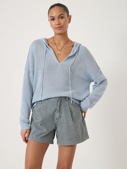 HUSH Cara Linen Blend V Neck Hoodie, Pale Blue, Pale Blue
