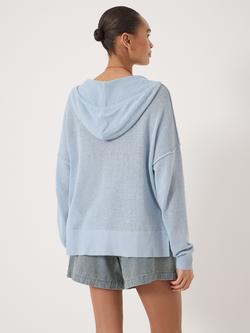 HUSH Cara Linen Blend V Neck Hoodie, Pale Blue - view 2, Pale Blue