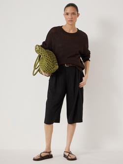 HUSH Cindy Linen Blend Crew Neck Jumper, Dark Brown