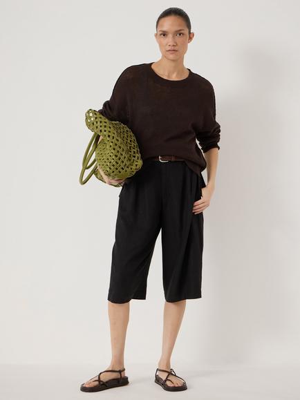 HUSH Cindy Linen Blend Crew Neck Jumper, Dark Brown