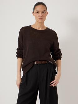 HUSH Cindy Linen Blend Crew Neck Jumper - view 2, Dark Brown