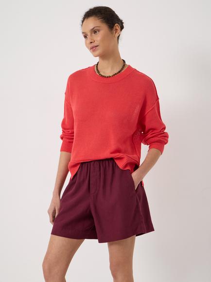 HUSH Cindy Linen Blend Crew Neck Jumper - view 2, Watermelon Red