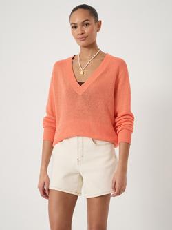 HUSH Coralie Linen Blend V-Neck Jumper, Dusty Orange, Dusty Orange