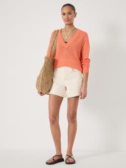 HUSH Coralie Linen Blend V-Neck Jumper, Dusty Orange - view 2, Dusty Orange