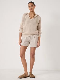 HUSH Leni Open Stitch Cotton V Neck Hoodie, Stone White - view 2, Stone White