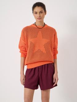 HUSH Lillie Open Stitch Star Graphic Cotton Jumper, Bright Orange