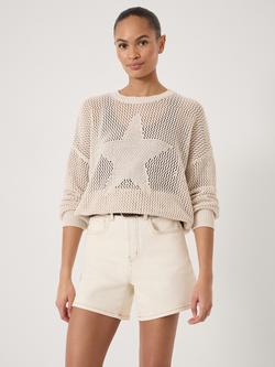 HUSH Lillie Open Stitch Star Graphic Cotton Jumper, Stone White