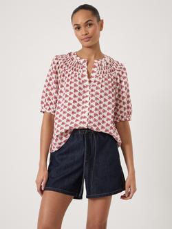 HUSH Dru Gathered Neckline Crinkle Blouse containing LENZING™ ECOVERO™ Viscose, Floral Red, Floral Red