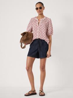 HUSH Dru Gathered Neckline Crinkle Blouse containing LENZING™ ECOVERO™ Viscose, Floral Red - view 2, Floral Red