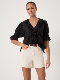 HUSH Koa Ruffles Broderie Blouse, Black, Black