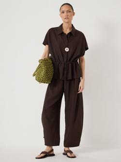 HUSH Mirai Linen Blend Short Sleeve Shirt, Dark Brown - view 2, Dark Brown