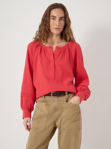 HUSH Rhea Cotton Cheesecloth Blouse, Watermelon Red - view 2, Watermelon Red
