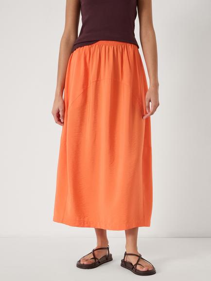HUSH Liddie A-Line Midi Skirt containing LENZING™ ECOVERO™ Viscose, Bright Green, Bright Orange