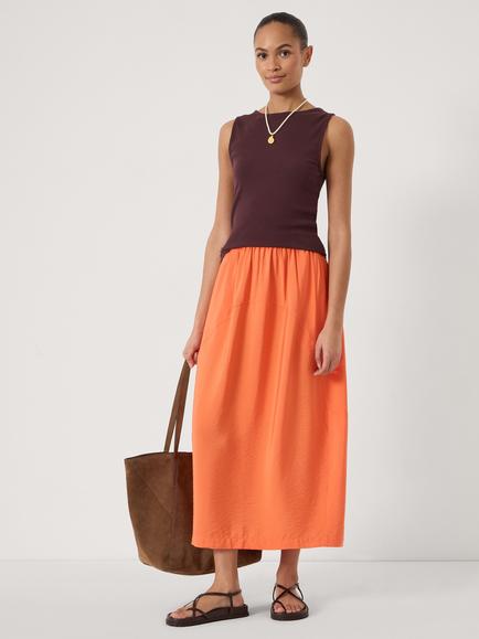 HUSH Liddie A-Line Midi Skirt containing LENZING™ ECOVERO™ Viscose, Bright Green - view 2, Bright Orange