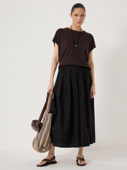 HUSH Maddie Pleated Cotton Voile Midi Skirt, Black - view 2, Black