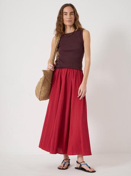HUSH Mavi Godet Crinkle Midi Skirt containing LENZING™ ECOVERO™ Viscose, Ruby Red - view 2, Ruby Red