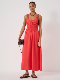 HUSH Air Flow Gathered Straps Midi Dress containing LENZING™ ECOVERO™ Viscose, Watermelon Red, Watermelon Red