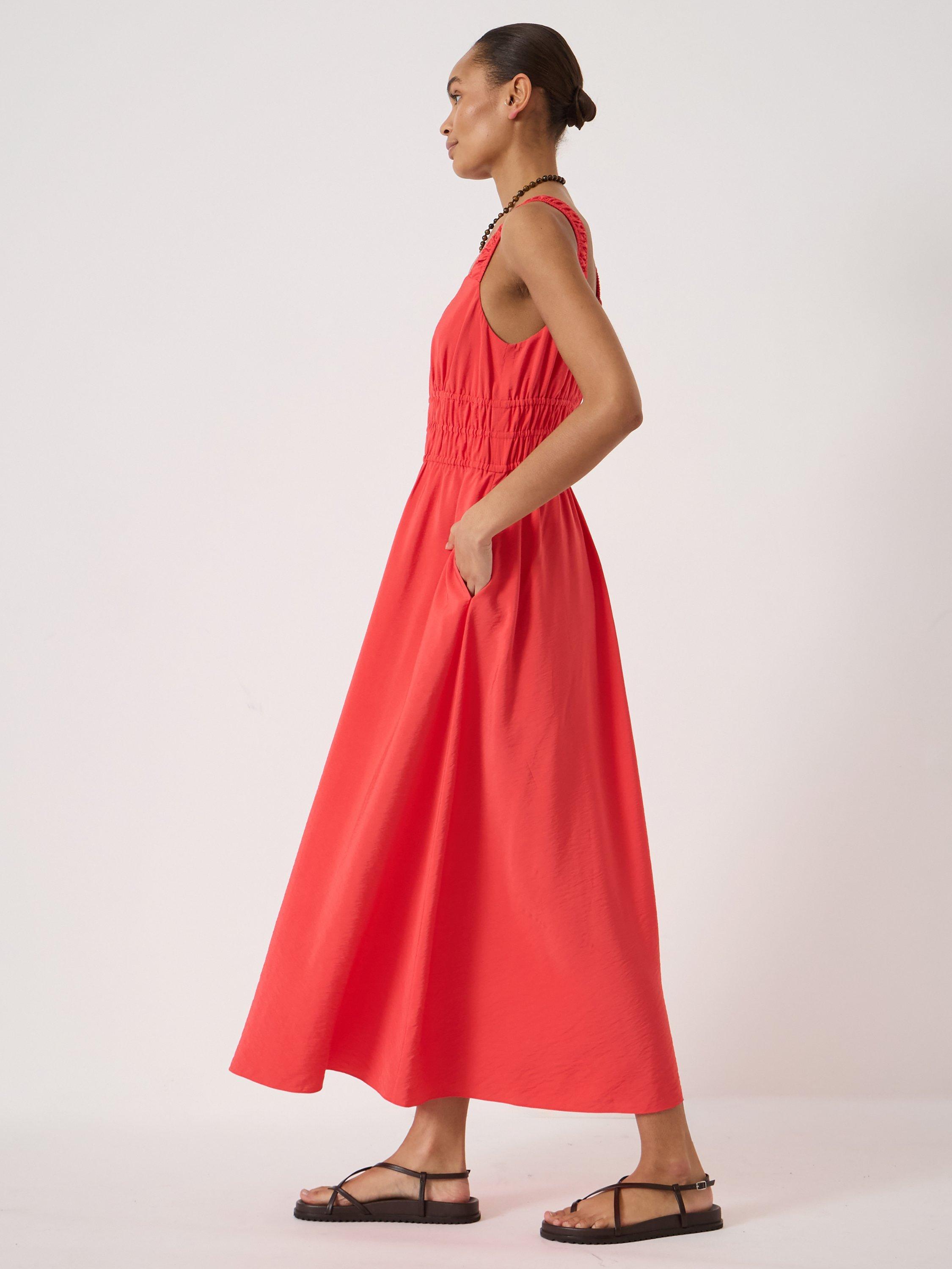 HUSH Air Flow Gathered Straps Midi Dress containing LENZING ECOVERO  Viscose, Watermelon Red