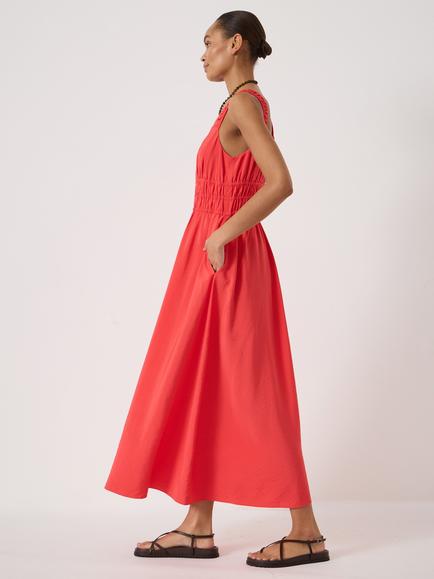 HUSH Air Flow Gathered Straps Midi Dress containing LENZING™ ECOVERO™ Viscose, Watermelon Red - view 2, Watermelon Red