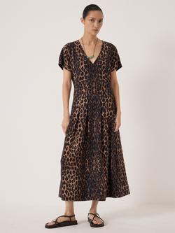 HUSH Bronte Air Flow Leopard Print Midi Dress, Natural Brown, Natural Brown