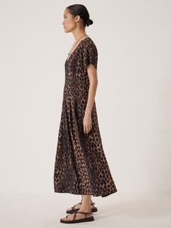HUSH Bronte Air Flow Leopard Print Midi Dress, Natural Brown - view 2, Natural Brown