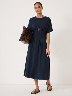 HUSH Esta Pintuck Jersey Midi Dress, Navy Blue, Navy Blue