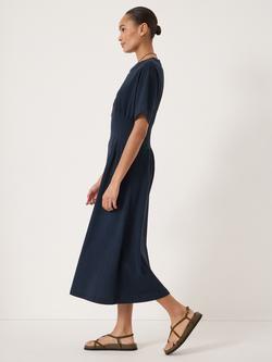 HUSH Esta Pintuck Jersey Midi Dress, Navy Blue - view 2, Navy Blue