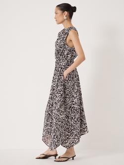 HUSH Estie Cowl Neck Hanky Hem Dress containing LENZING™ ECOVERO™ Viscose, Red/Multi - view 2, Red/Multi