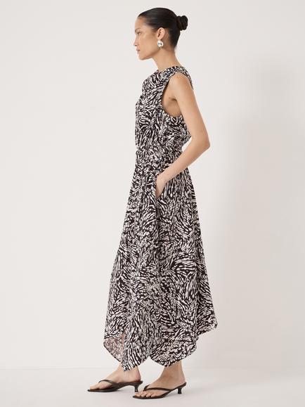 HUSH Estie Cowl Neck Hanky Hem Dress containing LENZING™ ECOVERO™ Viscose, Red/Multi - view 2, Red/Multi